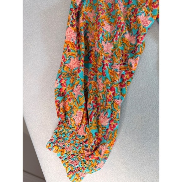 Natural Life Womens Boho Floral Mini Dress Tassel Split Neck Smocked Cuff Large - Picture 4 of 9